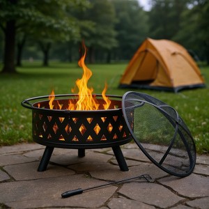 Resenkos 30IN Metal Firepit with  Finish, Outdoor Fireplace for Backyard Gatherings, ， - 1 of 1