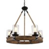 LNC Holmes 6-Lights 25" Modern Farmhouse Wagon Wheel Kitchen Island Pendant  Lights, Matte Black and  Brown Wood - 4 of 4
