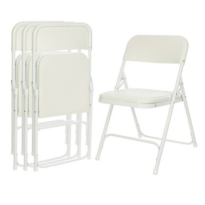 Set of 4 White Plastic and Steel Folding Chairs