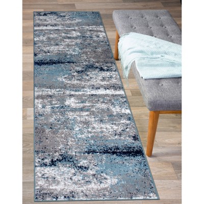 Bohemian Blue Abstract 26'' Easy-Care Polypropylene Rug