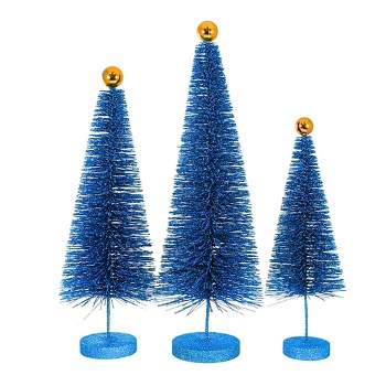 Cody Foster 18.0 Inch Blue Glitter Trees 3 Pc Set Christmas Village Decorate Bottle Brush Trees