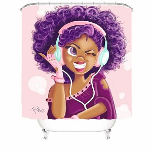 Girl With Purple Hair Wearing Headphones Shower Curtains for Bathroom Waterproof Fabric Bath Curtain Durable Soft Stylish Bathroom Decor 72x72 Inch - 1 of 1