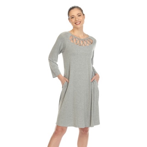 Women's Criss Cross Neckline Swing Dress Heather Grey Small -white Mark ...