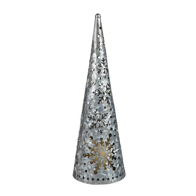 Evergreen LED Galvanized Metal Tree with Snowflake Cutout Table Décor