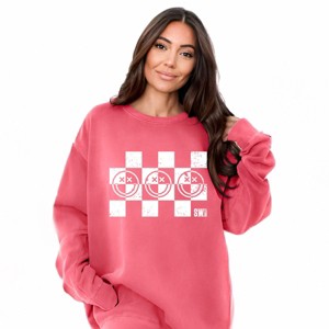Simply Sage Market S.W.Smiley Checkered X Face Garment Dyed Sweatshirt - 1 of 4