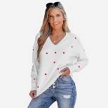 Women's Embroidered Heart V-Neck Sweater - Cupshe