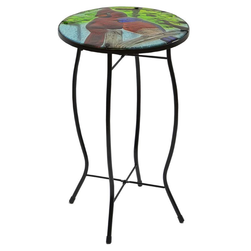 Northlight 19" Blue and Red Cardinal Glass Patio Side Table, 4 of 5