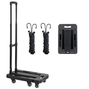 VEVOR Folding Hand Truck, 500 lbs Load Capacity, Collapsible Luggage Cart with 6 Wheels, 2 Elastic Ropes & Expandable Base, Black - 1 of 4