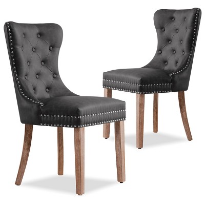 Subrtex Leather Button Anchor Studded Indoor Dining Chair Set of 2, Modern Mid-Century Chairs for Home
