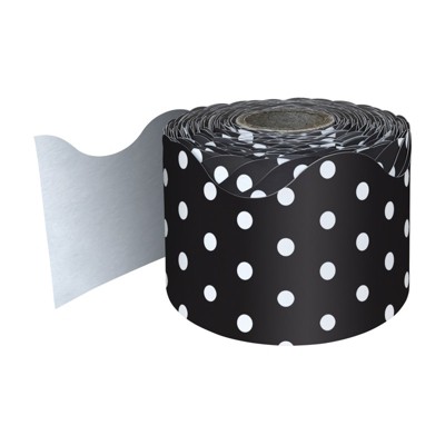 Carson Dellosa Education Black with White Polka Dots Rolled Scalloped Border, 65 Feet (Pack of 2)