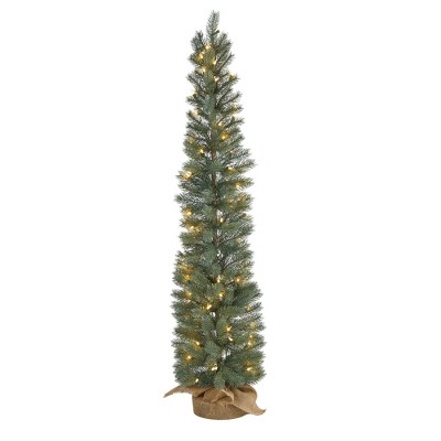 Nearly Natural 4’ Green Pine Prelit Artificial Christmas Tree in Burlap Base