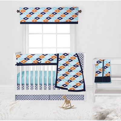 Bacati - Liam Aqua Orange Navy 6 pc Crib Bedding Set with Long Rail Guard Cover