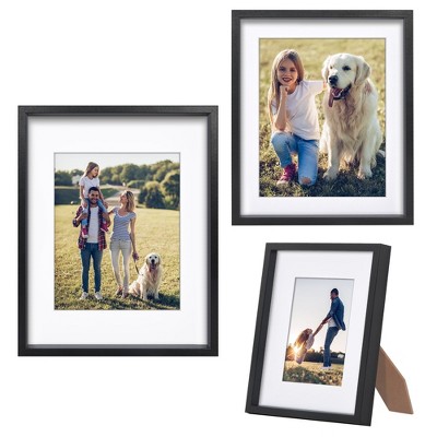 Americanflat Set of 3 Picture Frames - 8x10, 10x12, 11x14 Frames with Deep, High-Quality Molding - Use as 5x7 and 8x10 Frames with Mat - Black