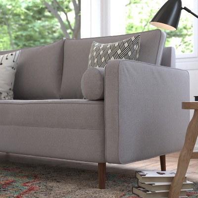 Slate Gray Mid-Century Modern Faux Linen Sofa with Wood Legs