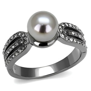 Slickblue Women's Stainless Steel Ring with Gray Synthetic Pearl, IP Black Plating, Size 8 - 1 of 4