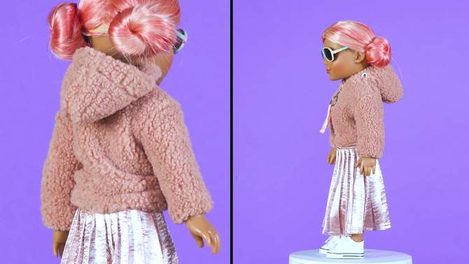 I&#39;M A GIRLY Pink Short Plush Jacket Outfit for 18&#34; Fashion Doll, 2 of 6, play video