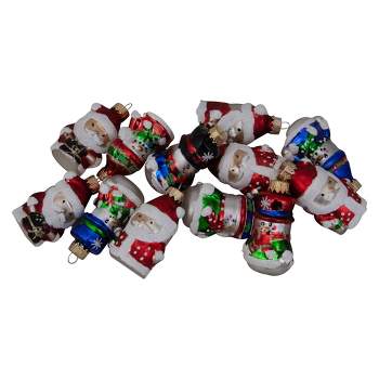 Northlight 12ct Red Winter Snowmen and Santa Claus Figurine Glass Christmas Ornaments 2.5"