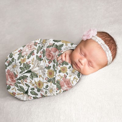 Sweet Jojo Designs Girl Swaddle Baby Blanket Vintage Floral Pink Green ...