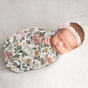 Sweet Jojo Designs Girl Swaddle Baby Blanket Vintage Floral Pink Green and Yellow - 1 of 4