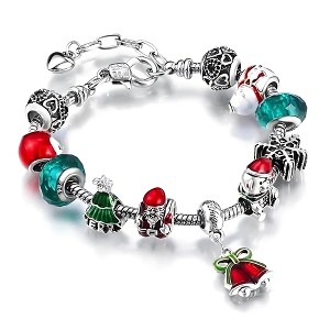 Christmas Charm Bracelet for Women by Ginger Lyne 9" Alloy Colorful Santa Holiday Italian Style Beads - 1 of 4