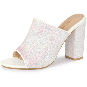 Perphy Women's Glitter Slip-on Chunky Heels Mule Sandal