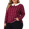 Agnes Orinda Women's Plus Size Cute Contrast Collar Plaid Long Sleeve Casual Work Blouse - 2 of 4