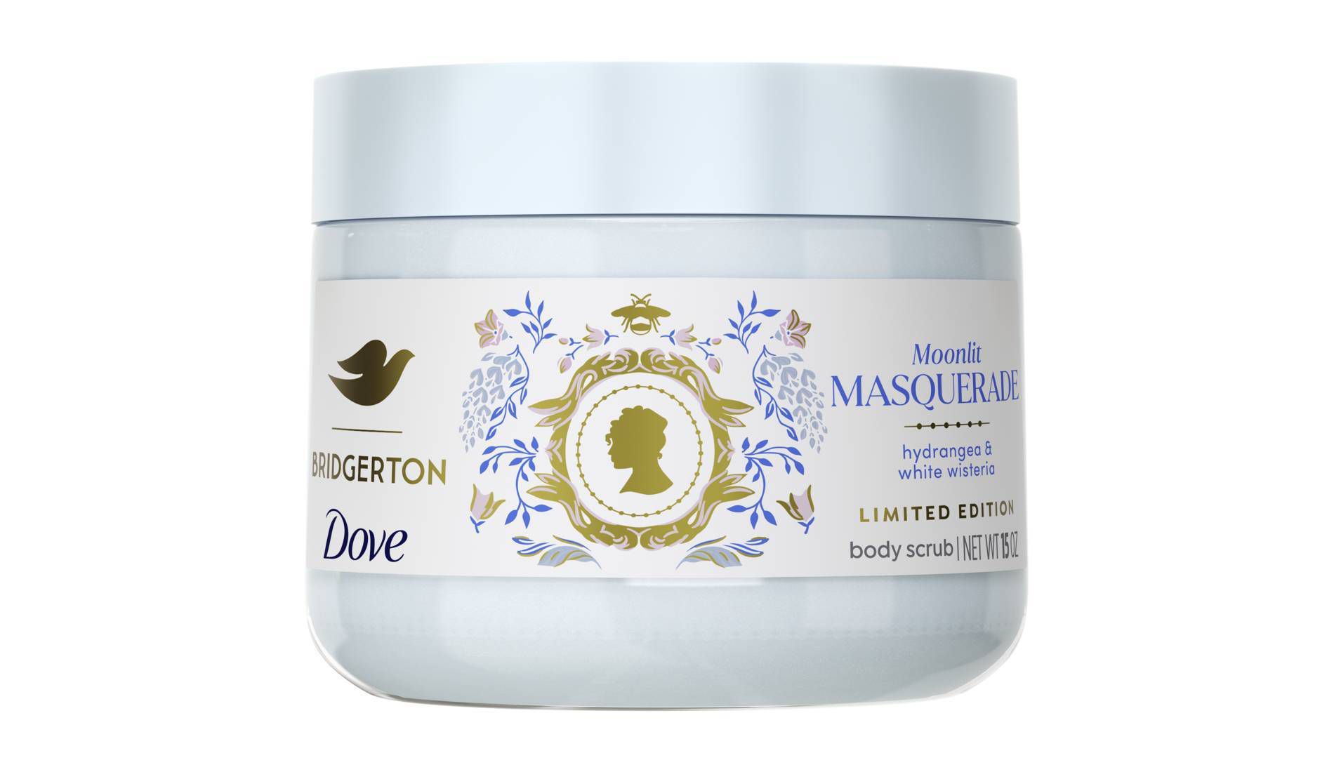 Dove Beauty Limited Edition Bridgerton Body Scrub - Moonlit Masquerade - Hydrangea & White Wisteria Scent - 15oz