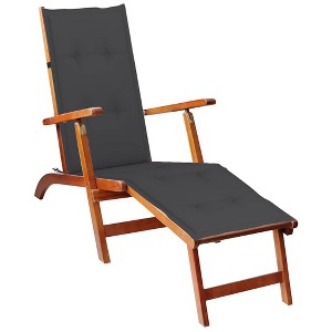 vidaXL Patio Deck Chair with Footrest and Cushion Solid Acacia Wood - 1 of 4
