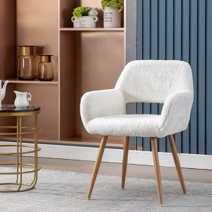 Makeup Vanity Chair Home Office Chair Fluffy Chair With Solid Painting Steel Leg Modern Faux Fur Arm Chair Accent Chair For Living Room - 1 of 4