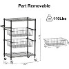 4-Tier Metal Rolling Cart, Utility Storage Organizer with Wheels 25.4x13.8x33.1 Inches, Mobile Kitchen Bathroom Office Cart in Black - 3 of 4