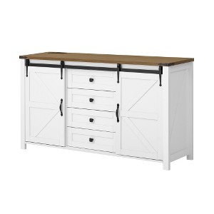 Lyngins Barn Doors Sideboard Buffet Cabinets with 4 Drawers,Coffee Bar Cabinets with Built-In Power Outlet,Credenzas for Kitchen,Entryway - 1 of 4