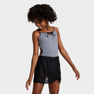 Girls' Gingham Love Swimwear Set - art class™ Black - 1 of 4