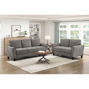 Okak Classic Chenille Sofa Set 2pc with Durable Upholstery Rolled Arms, Solid Wood Legs Loveseat Couch 5 Seat for Apartments, living Room, Brown - 1 of 4