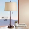 Possini Euro Design Modern Table Lamp with USB and AC Power Outlet Workstation Charging Base 33" Tall Bronze Off White Drum Shade Office - image 2 of 4