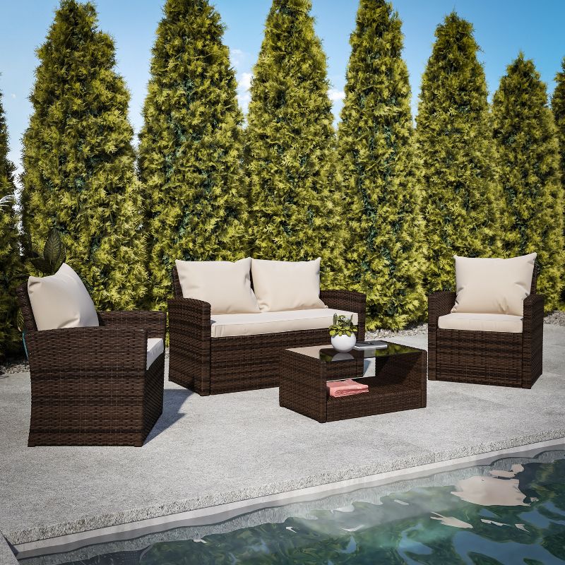Flash Furniture Aransas Series 4 Piece Patio Set with Back Pillows and Seat Cushions, 2 of 13