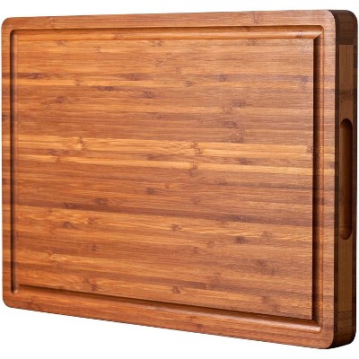 Bamboo Wood Cutting Boards for Kitchen, 1" Thick Charcuterie Boards, Butcher Block with Juice Grooves & Handles