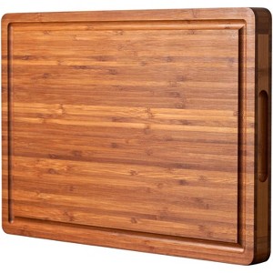 Bamboo Wood Cutting Boards for Kitchen, 1" Thick Charcuterie Boards, Butcher Block with Juice Grooves & Handles - 1 of 4