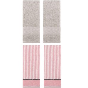 REGALWOVEN 4 Pcs Bathroom Decorative Cotton Soft Absorbent Sold Striped Hand Towel - 1 of 4
