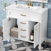 MAYEERTY 36" Bathroom Vanity with Sink White Freestanding Ceramic Basin MDF Solid Wood Flip-Out Drawer Soft Close Doors Golden Handles - 2 of 4