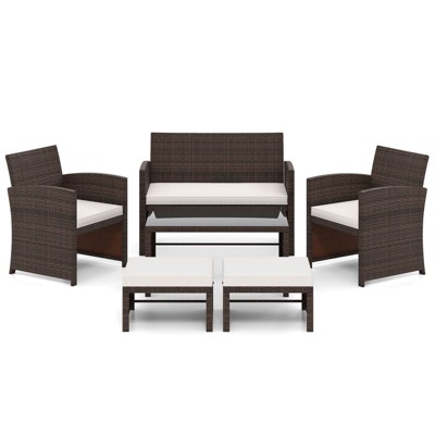 Tangkula 6 PCS Patio Furniture Set w/ 1 Loveseat 1 Coffee Table 2 Armchairs 2 Ottomans