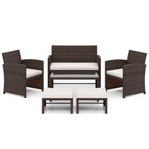 Tangkula 6 PCS Patio Furniture Set w/ 1 Loveseat 1 Coffee Table 2 Armchairs 2 Ottomans - 1 of 4