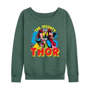 Women's - Marvel - Thor The Mighty Lightweight French Terry Wide Neck Long Sleeve Shirt - 1 of 4