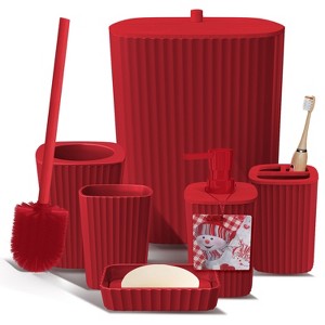 Hearth & Harbor Red Bathroom Set, Christmas Bathroom Sets, 6PC Bathroom Accessories Set, XMAS Bathroom Décor with Toilet Trash Can & Soap Dispenser - 1 of 4