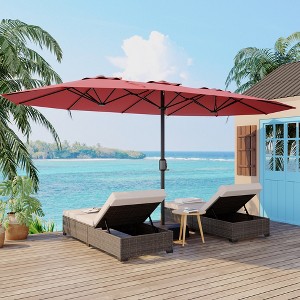 Outdoor Double-Sided Rectangle Market Umbrella, 15FT Large Patio Umbrellas With Base Included, Double-Topped Patio Umbrella for Poolside Lawn Backyard - 1 of 4