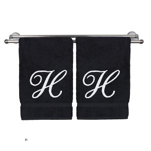 BC BARE COTTON Monogrammed Hand Towel, 100% Turkish Cotton - Set of 2 - Black - White Script - 1 of 4
