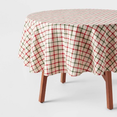 70" Cotton Plaid Round Tablecloth White/Cream/Red - Threshold™