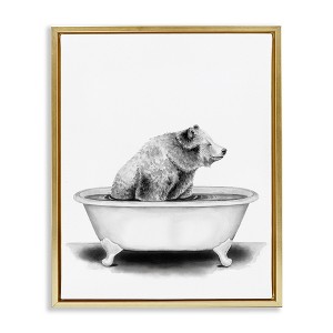 Stupell Industries Bear In Tub Rustic Bathroom Floating Frame Canvas Art - 1 of 4