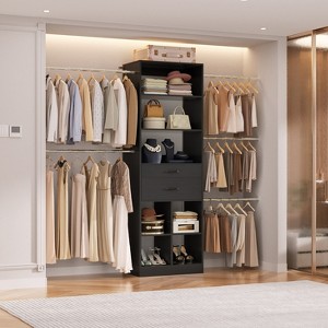 Besiost 8FT Closet Organizer with Wood Drawers and Cubbies, Adjustable Closet System with 5 Hanging Rods - 1 of 4