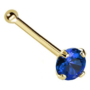 Jewelry Avalanche 22G 14K Gold Ball-end Nose Stud with Blue Sapphire Gemstone - 1 of 2