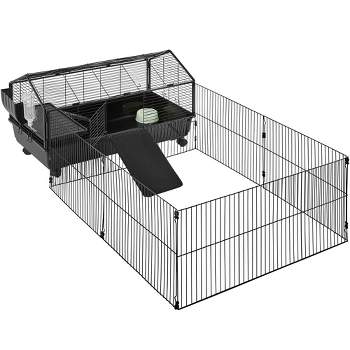 Yaheetech Rolling Rabbit Cage With Playpen Black